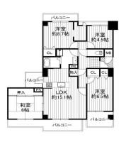 専有面積89.58㎡・4LDK・両面バルコニー
